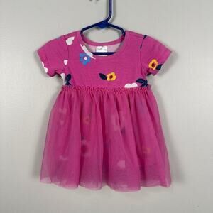 Hanna Andersson Girls 70 6-12 Months Pink Dress Short Sleeve Tulle Floral